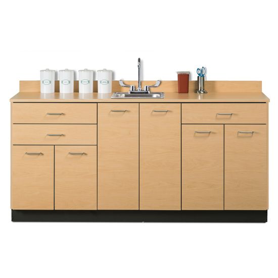 Clinton 72" Base Cabinet with 6 Doors and 3 Drawers - Maple, maple with middle sink