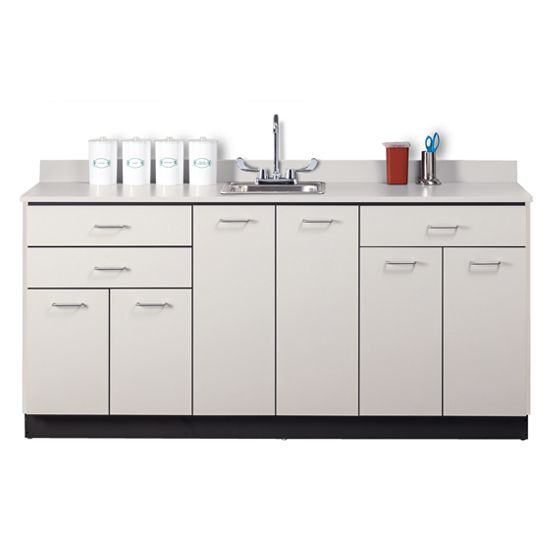 Clinton 72" Base Cabinet with 6 Doors and 3 Drawers  Gray, Gray with Sink on the Left