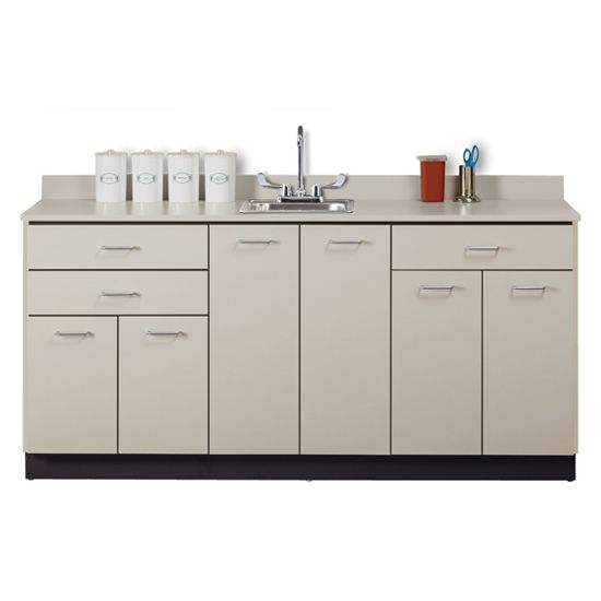 Clinton 72" Base Cabinet with 6 Doors and 3 Drawers  Slate Gray, Slate Gray with Right Side Faucet with