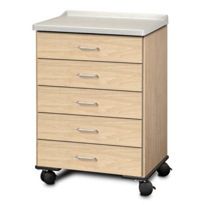 Clinton Fashion Finish Molded Top Mobile Treatment Cabinet with 5 Drawers  Sunlight Oak