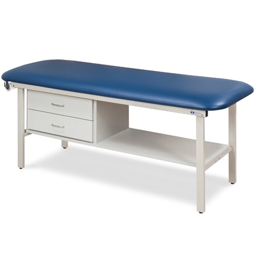 Clinton Flat Top Alpha Series Straight Line Treatment Table with Shelf and Two Drawers  30" Wide - Wedgewood