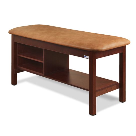 Clinton Flat Top Classic Series Straight Line Treatment Table with Shelving  30" Wide - Wedgewood with Natural Finish