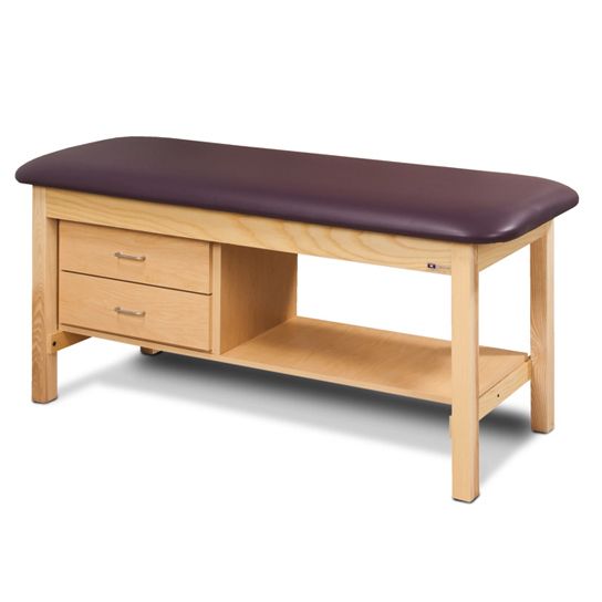 Clinton Flat Top Classic Series Treatment Table with Shelf and Two Drawers  30" Table - Wedgewood with Natural Finish