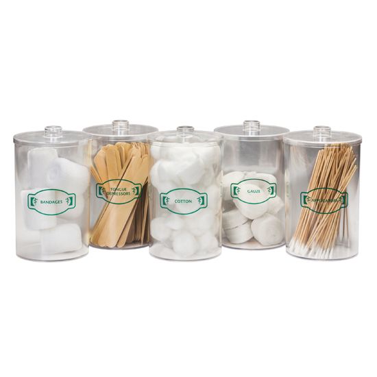Clinton Labeled Clear Plastic Sundry Jars