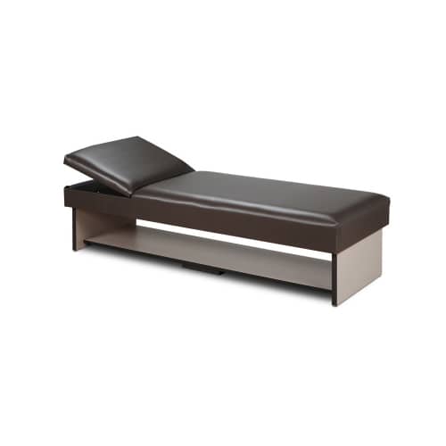 Clinton Panel Leg Couch with Full Shelf and Flat Foam Adjustable Headrest  in Slate Gray Laminate with Black Upholstery