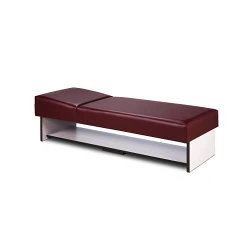 Clinton Panel Leg Couch with Full Shelf and Non-Adjustable Pillow Wedge  in Slate Gray Laminate with Black Upholstery