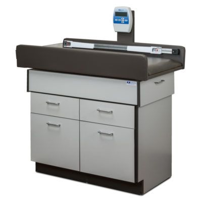 Clinton Pediatric Scale/Treatment Table (2 Drawers, 2 Doors)  Gunmetal in Slate Gray Laminate