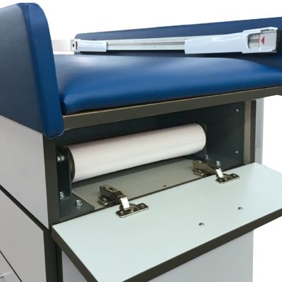 Clinton Pediatric Scale/Treatment Table (2 Drawers, 2 Doors)  Burgundy in Slate Gray Laminate