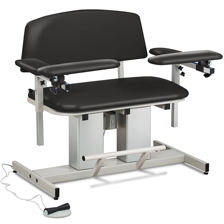 Clinton Power Series Bariatric Blood Drawing Chair with Padded Arms - Black