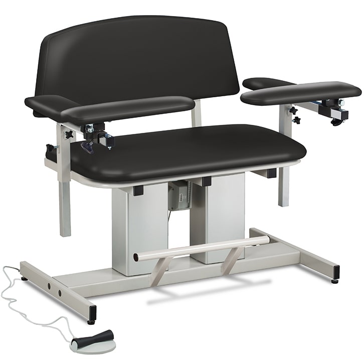 Clinton Power Series Bariatric Blood Drawing Chair with Padded Arms  ClintonClean Flip Arms/Elbow Rests - Black
