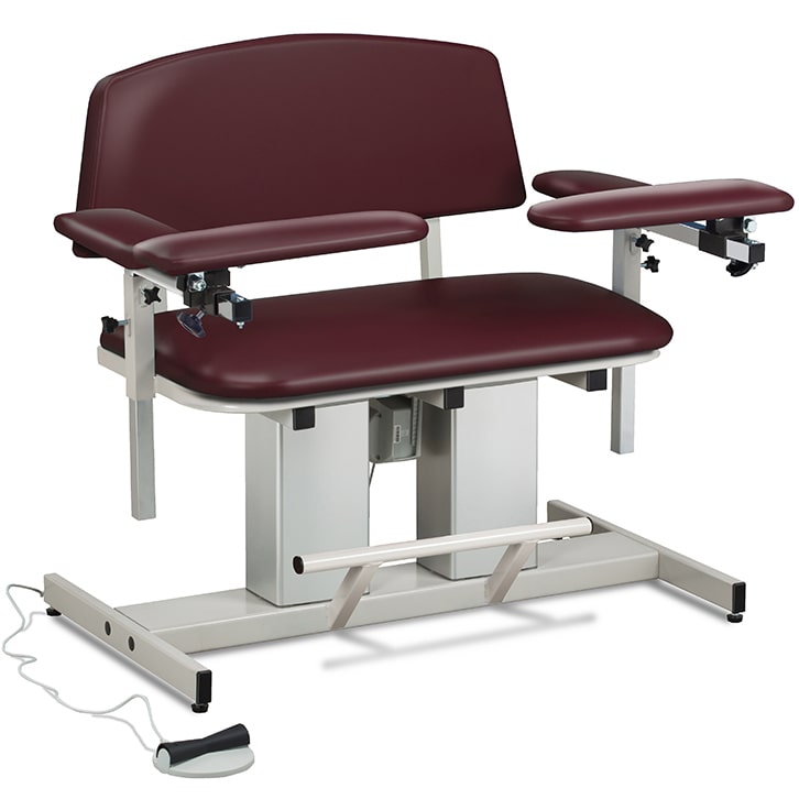 Clinton Power Series Bariatric Blood Drawing Chair with Padded Arms  ClintonClean Flip Arms/Elbow Rests - Burgundy