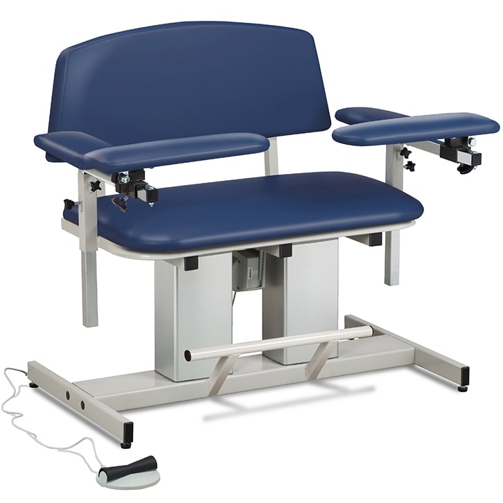 Clinton Power Series Bariatric Blood Drawing Chair with Padded Arms  ClintonClean Flip Arms/Elbow Rests - Royal Blue