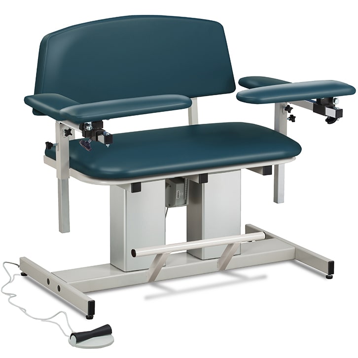 Clinton Power Series Bariatric Blood Drawing Chair with Padded Arms  ClintonClean Flip Arms/Elbow Rests - Slate Blue