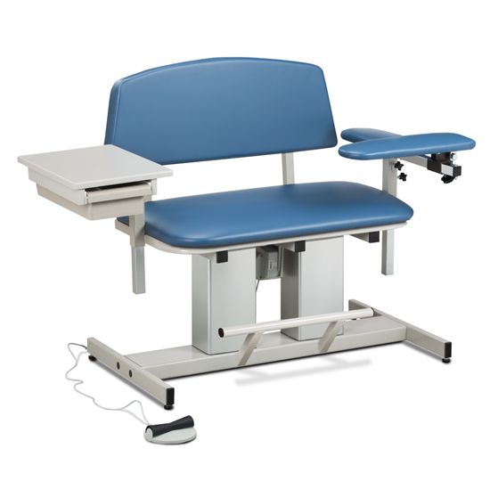Clinton Power Series Bariatric Blood Drawing Chair with Padded Flip Arm and Drawer  ClintonClean Arm/Armrests - Black