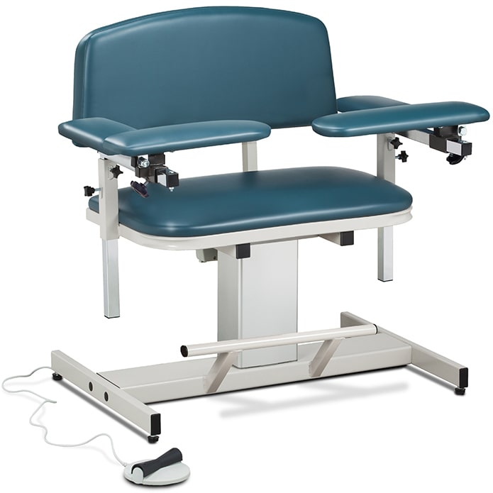 Clinton Power Series Extra-Wide Blood Drawing Chair with Padded Arms  ClintonClean Armrest and Flip Arms - Slate Blue