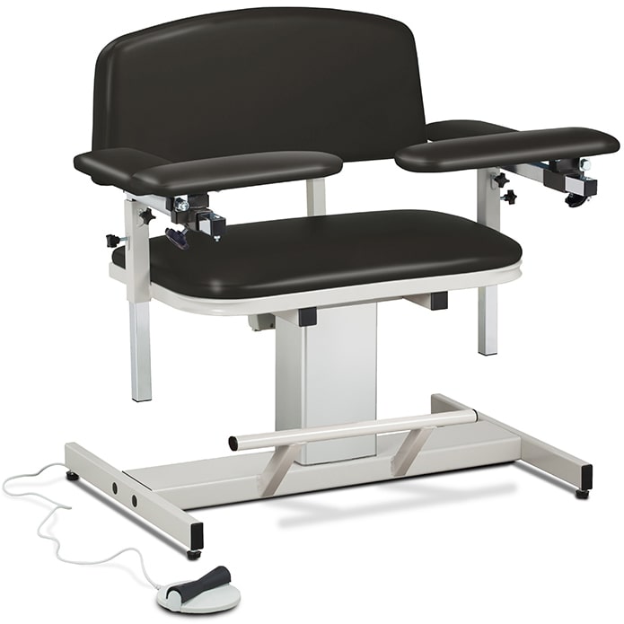 Clinton Power Series Extra-Wide Blood Drawing Chair with Padded Arms  ClintonClean Armrest and Flip Arms - Black
