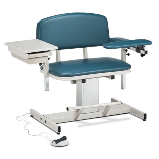 Clinton Power Series Extra-Wide Blood Drawing Chair with Padded Flip Arm and Drawer  ClintonClean Arm/Armrests - Black