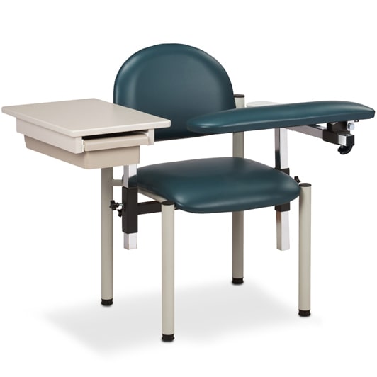 Clinton SC Series Padded Blood Drawing Chair with Padded Flip Arm and Drawer  ClintonClean Flip Arm - Wedgewood