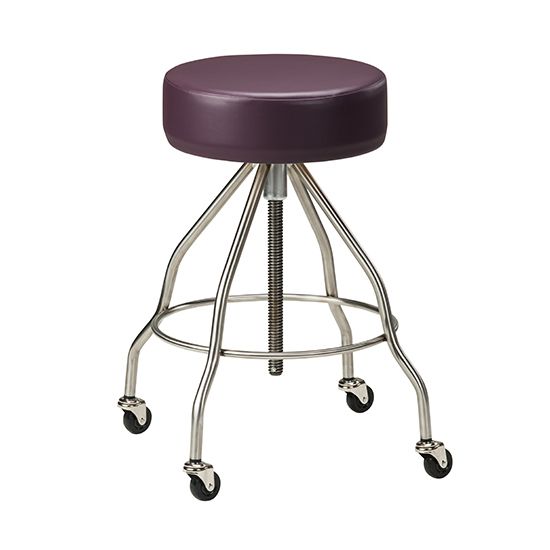 Clinton Stainless Steel Stool  with Upholstered Seat and Casters
