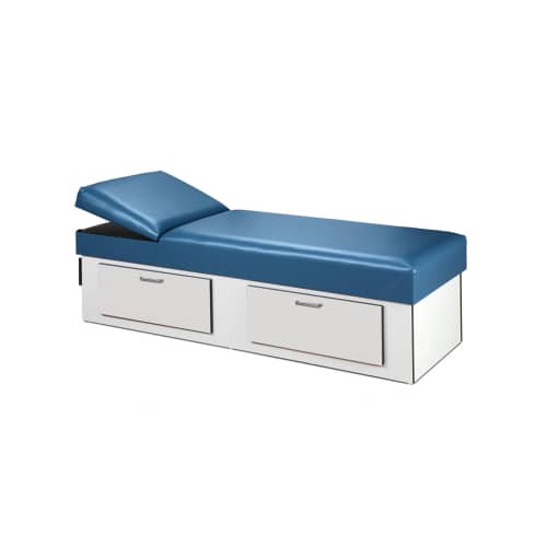 Clinton Upholstered Apron Couch with Double Drawer Storage and Adjustable Pillow Wedge  Slate Gray Laminate & Black Upholstery