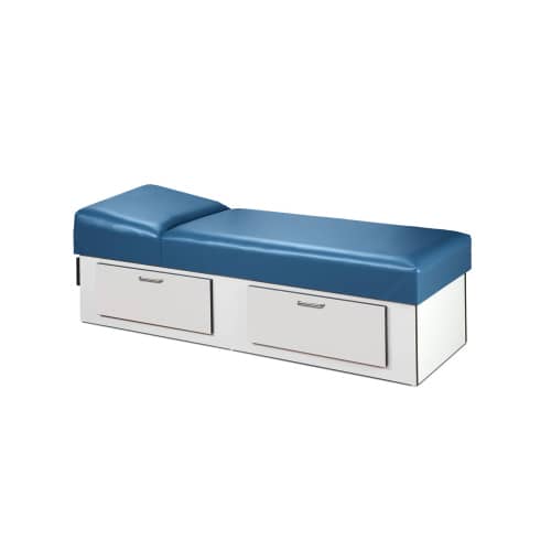 Clinton Upholstered Apron Couch with Double Drawer Storage and Non-Adjustable Pillow Wedge  Slate Gray Laminate & Black Upholstery