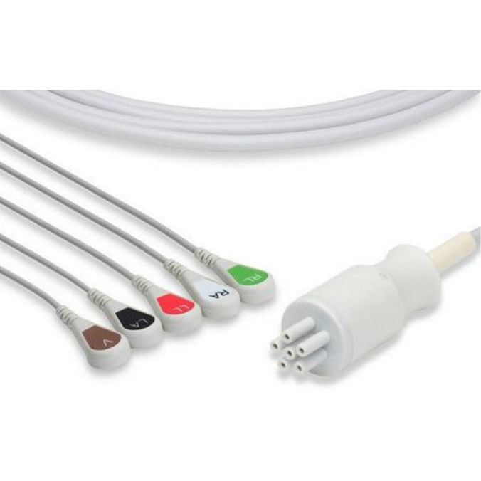 Colin One-Piece ECG Cable  5 Leads Snap - BP88S/Press Mate/BP-S510