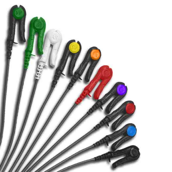 ConMed D Series 5 Lead Grabber Style Shielded Safety Leadwires  72" (White, Red, Brown, Green, Black)