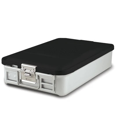 SklarLite Sterilization Container - Mid-Size, Standard Lid, Non-Perforated Bottom, 18-1/4" x 11" x 4", Black - 10-4310