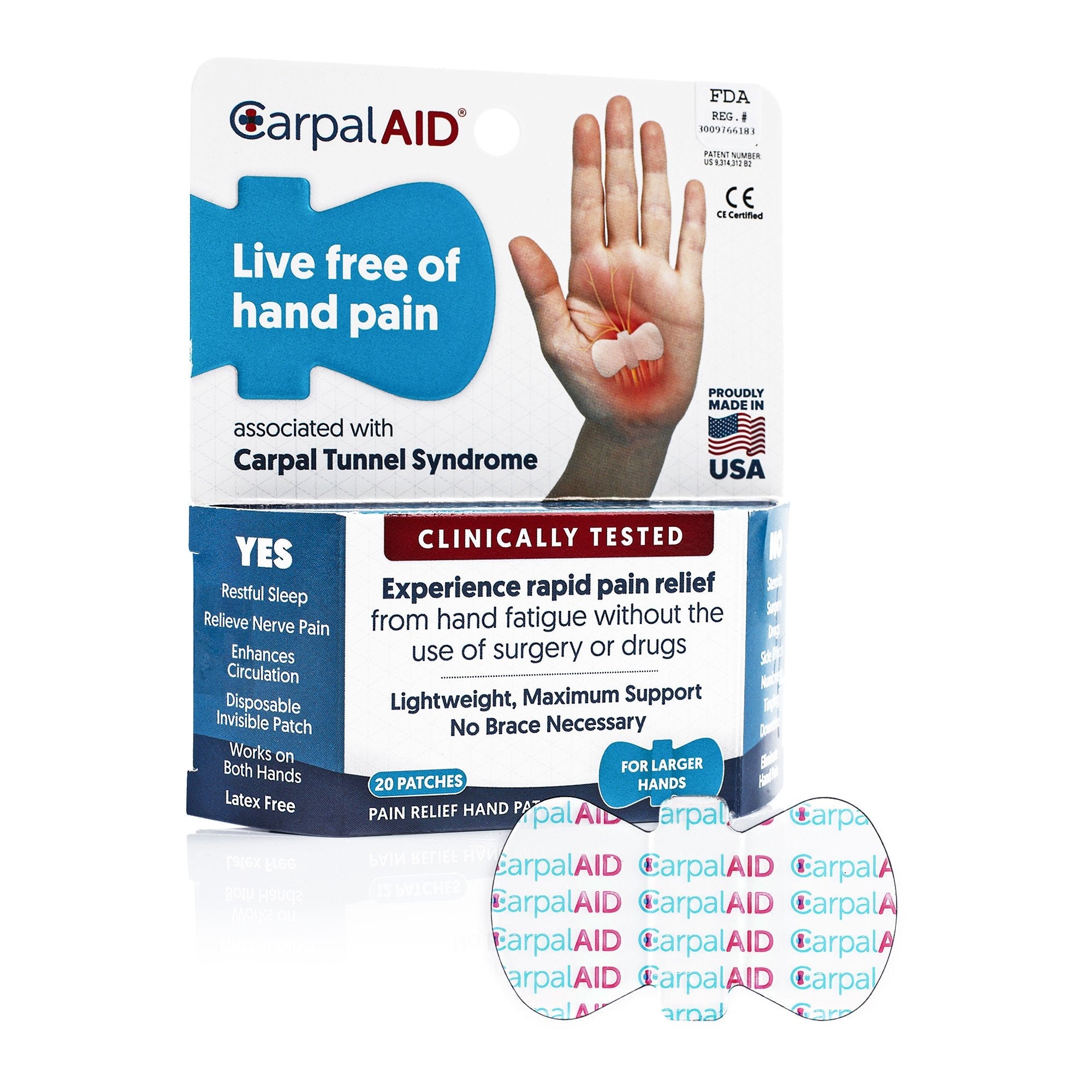 Carpal AID LLC CarpalAid Patch Hand-Based Carpal Tunnel Support, Large (960/CS) 