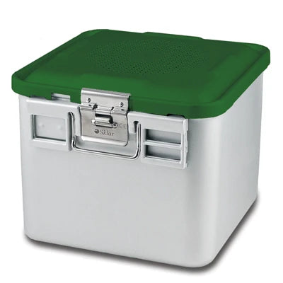 SklarLite Sterilization Container - Half-Size, Standard Lid, Perforated Bottom, 11-1/4" x 11" x 10", Green - 10-4712