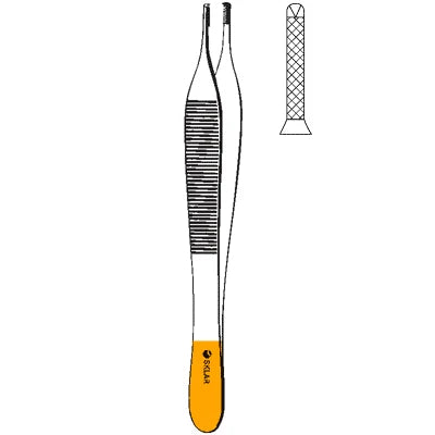 Sklar TC Adson Tissue Forceps - 4-3/4", Straight, Serrated, 1x2 Teeth, with Tying Platform - 51-3049 