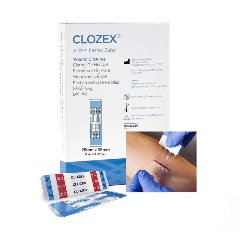 Skin Closure Device Clozex 1 X 1-3/8 Inch Polyurethane, Polyester, Medical Grade Acrylic Interlaced Closure Strip Clear (Box of 10)