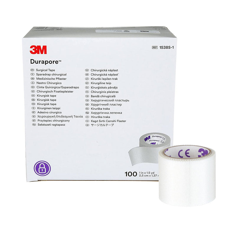 Solventum Corporation 3M Durapore Silk-Like Cloth Medical Tape, 1 Inch x 1-1/2 Yard, White (500/CS) 