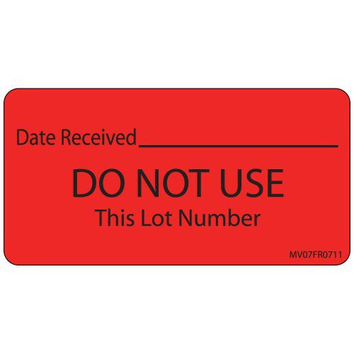 Pre-Printed / Write On Label MedVision Auxiliary Label Red Paper DATE RECEIVED_______/DO NOT USE This Lot Number Black Quality Control Label 1-1/2 X 2-15/16 Inch (Each)