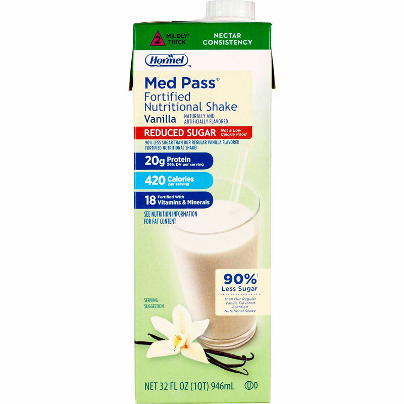 Med Pass Reduced Sugar Vanilla Fortified Nutritional Shake, 32-ounce carton (Case of 12)