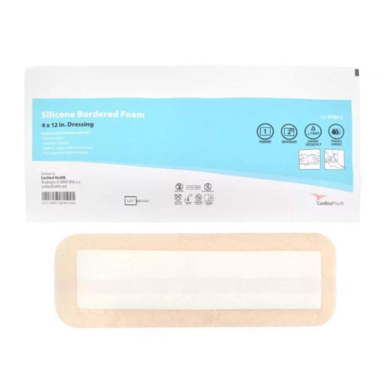 5-Layer Foam Dressing Kendall 4 X 13 Inch With Border Film Backing Silicone Adhesive Rectangle Sterile (25/CS)