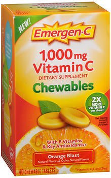 Emergen-C Vitamin C 1000 mg Chewables Tablets Orange Blast (Box of 40)