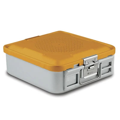 SklarLite Sterilization Container - Half-Size, Safe Lid, Non-Perforated Bottom, 11-1/4" x 11" x 4", Yellow - 10-4526 