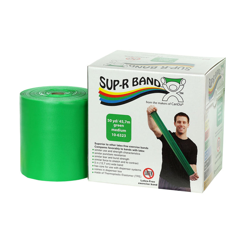 Fabrication Enterprises Sup-R Band Exercise Resistance Band, Green, 5 Inch x 50 Yard, Medium Resistance 