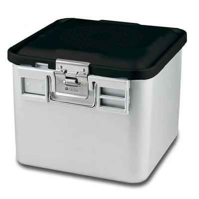 SklarLite Sterilization Container - Half-Size, Standard Lid, Perforated Bottom, 11-1/4" x 11" x 10", Black - 10-4714