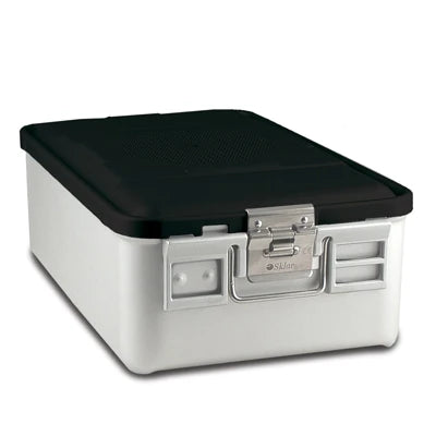 SklarLite Sterilization Container - Mid-Size, Standard Lid, Non-Perforated Bottom, 18-1/4" x 11" x 6", Black - 10-4404 