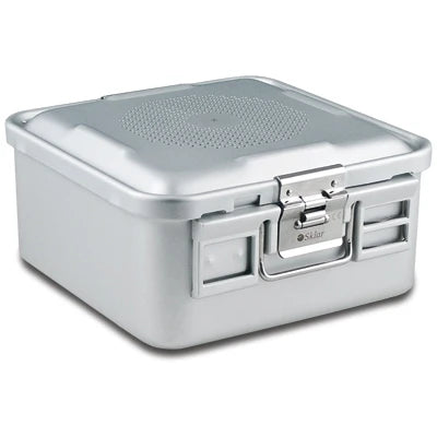 SklarLite Sterilization Container - Half-Size, Safe Lid, Perforated Bottom, 11-1/4" x 11" x 5", Silver - 10-4584