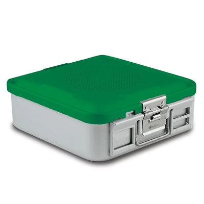 SklarLite Sterilization Container - Half-Size, Safe Lid, Non-Perforated Bottom, 11-1/4" x 11" x 4", Green - 10-4532 