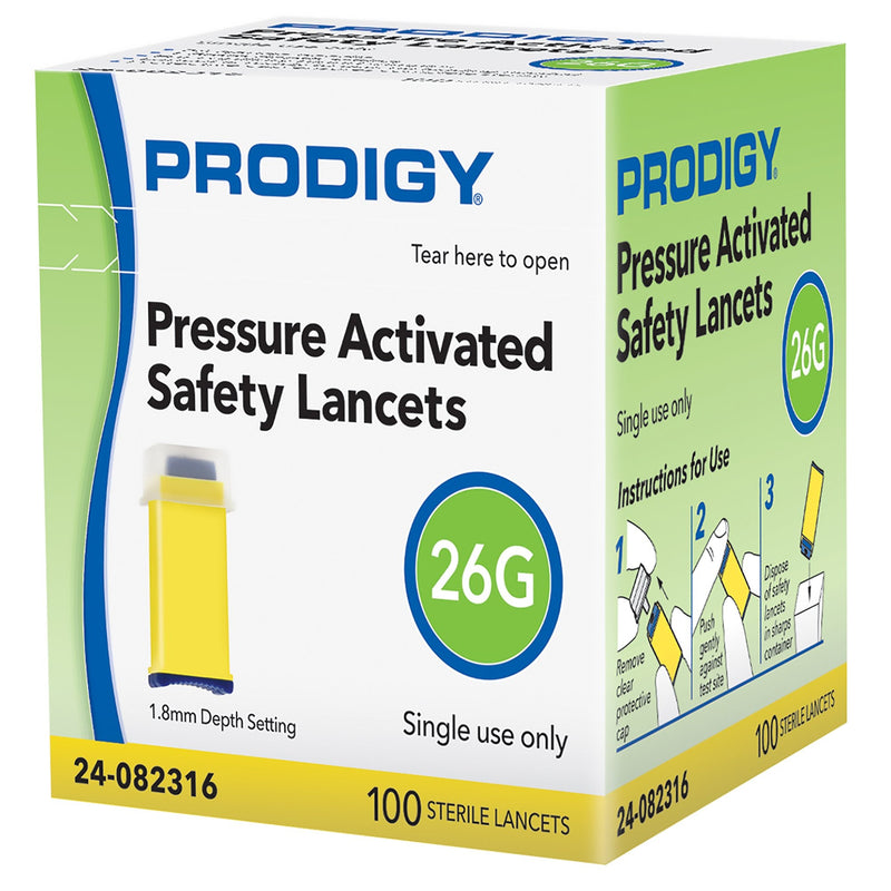 Safety Lancet Prodigy 26 Gauge Retractable Pressure Activated Finger (1000/CS)