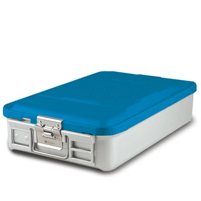 SklarLite Sterilization Container - Mid-Size, Safe Lid, Perforated Bottom, 18-1/4" x 11" x 4", Blue - 10-4342 