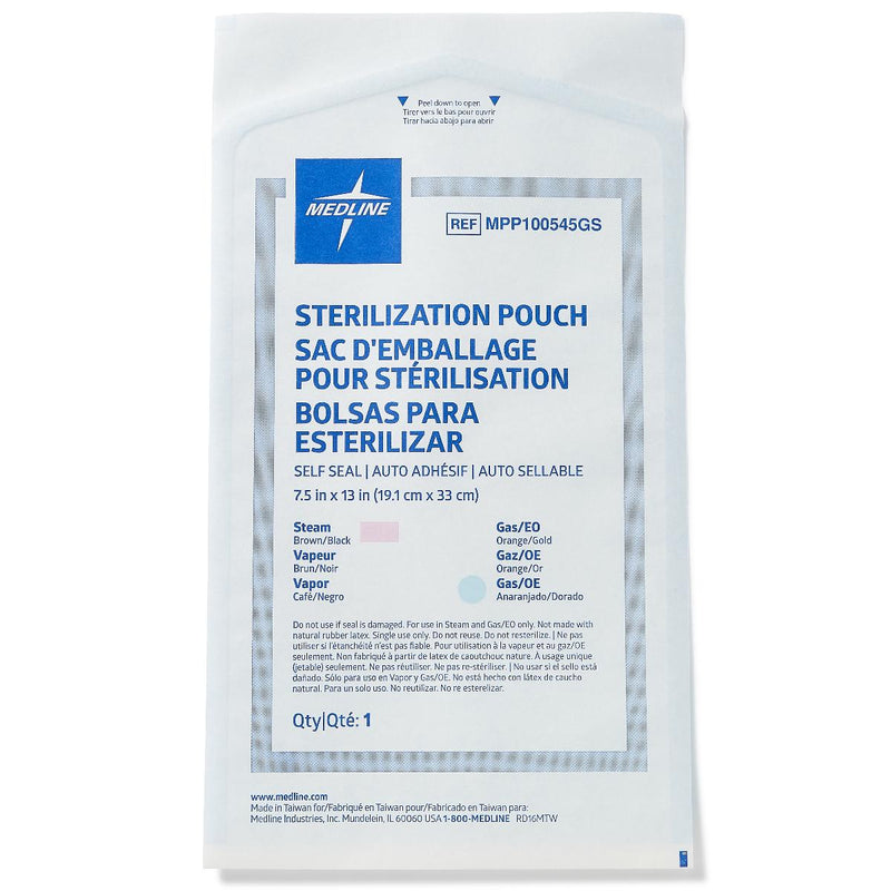 Sterilization Pouch Medline Ethylene Oxide (EO) Gas / Steam 7-1/2 X 13 Inch White / Blue Self Seal Paper / Film (Case of 1000)