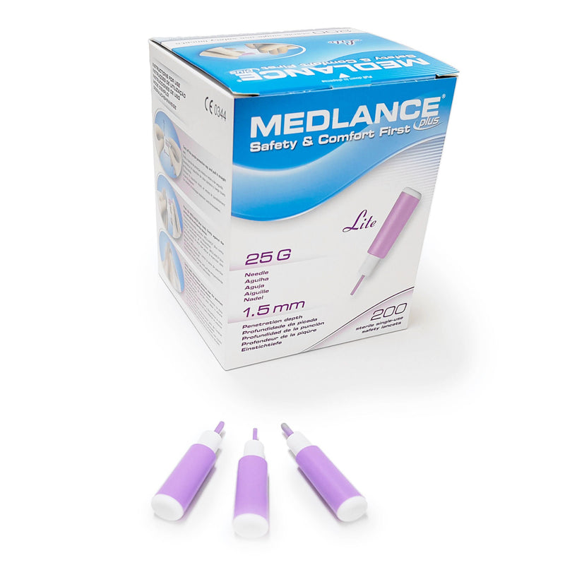 Medlance Plus Safety Lancet, 25 Gauge, 1.5 mm Depth, Purple (Case of 2000)