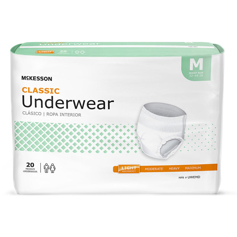 McKesson Classic Light Absorbency Incontinence Underwear, Medium (Case of 80)