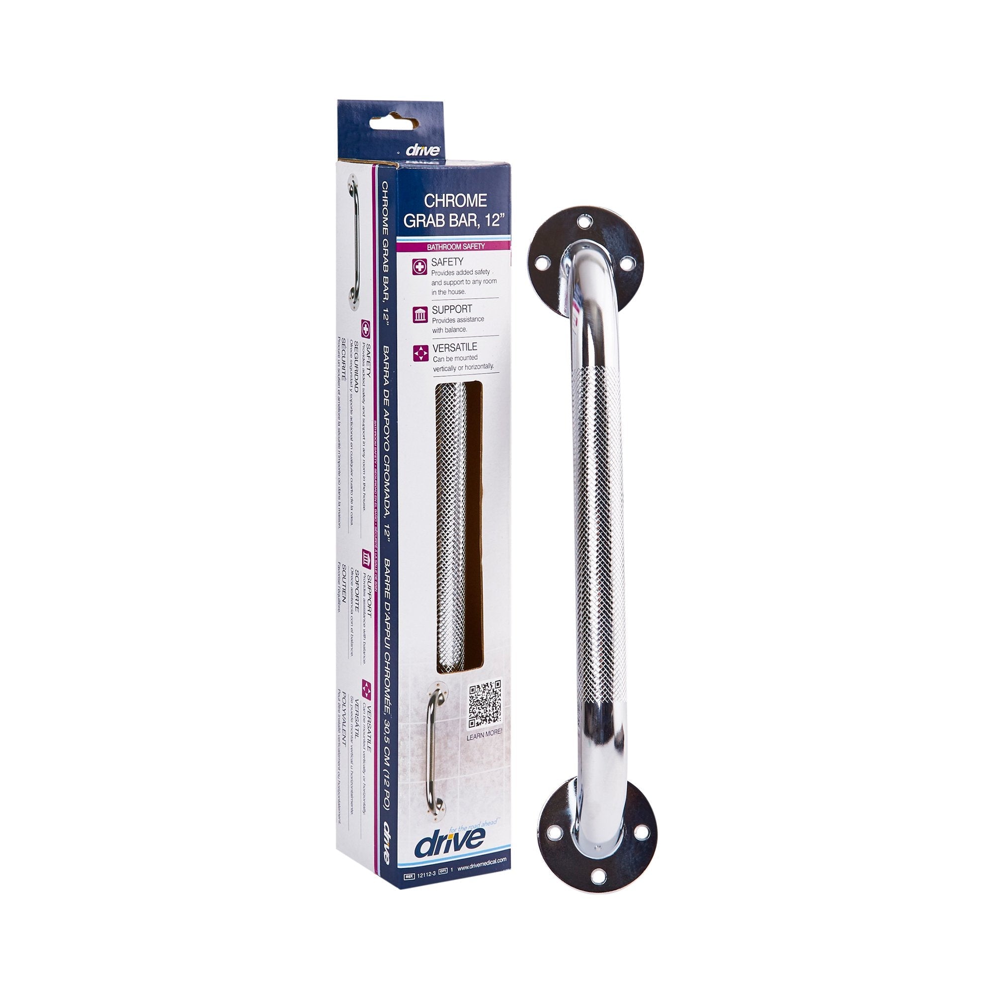 Drive DeVilbiss Healthcare drive Chrome Knurled Grab Bar, 12 Inch (3/BX) 