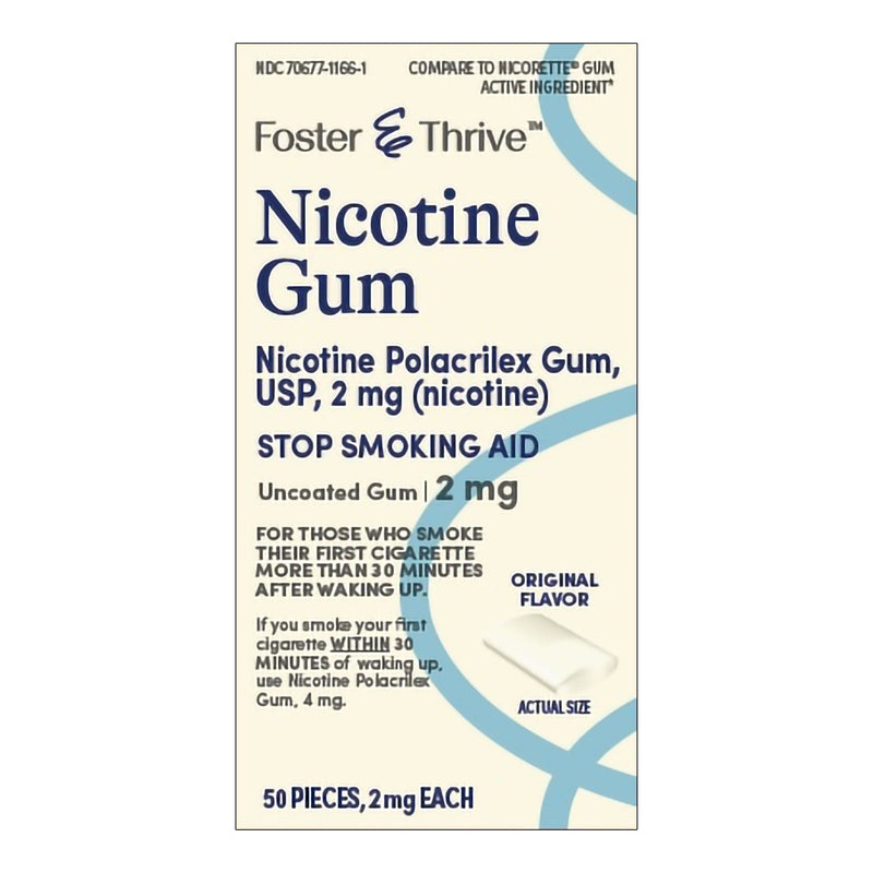 Foster & Thrive Nicotine Polacrilex 2 mg (Nicotine) Gum, Original Flavor (Box of 50)